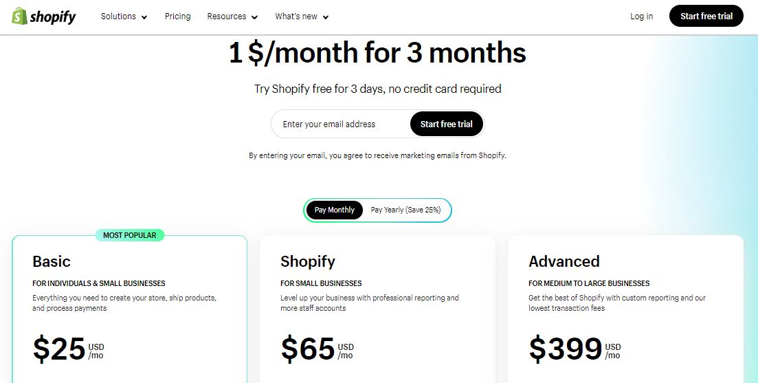 Shopify pricing 